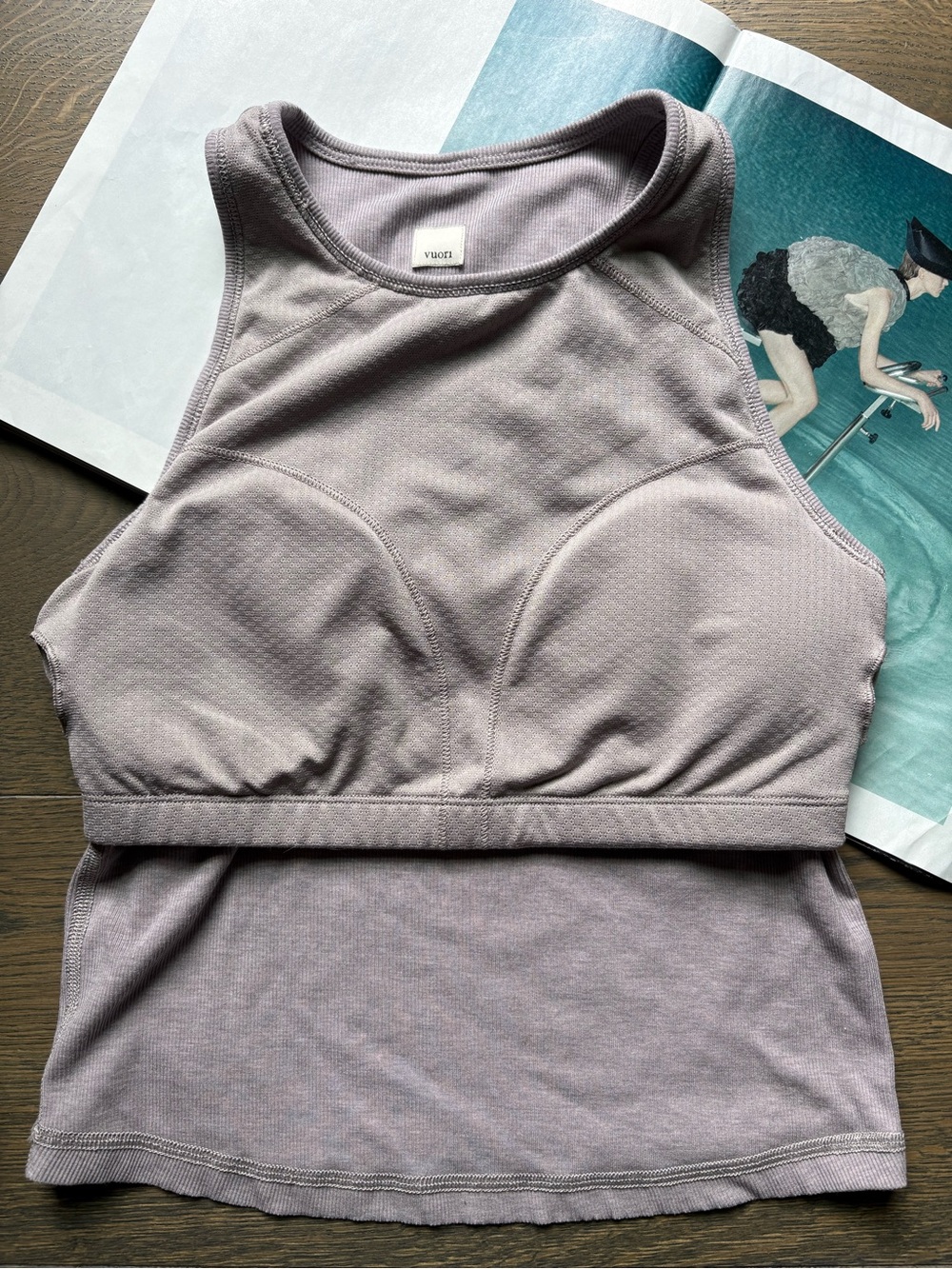 Vuori Pose Plyo Built-In Bra Cropped Tank Top Soft Rib Knit In Chia Size S - Picture 12 of 14